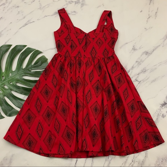 Nooworks red and black diamond print fit and flare retro dress with pockets - Picture 8 of 11